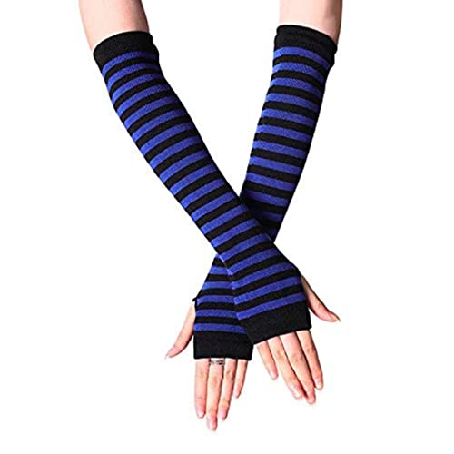 Image of Women's Long Knitted Fingerless Gloves Thumbhole Stretch Arm Warmers | Stretchy soft knitted arm warmers for women, comfortable thumbhole design, ideal daily winter hand sleeve accessories