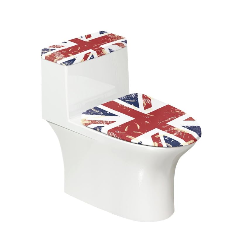 Daulesho British Flag Toilet Seat Lid Cover Red Blue Union Jack Washable Toilet Tank Replacement Toilet Cover Set United Kingdom Patriot Flags for Bathroom Home Decor Accessories