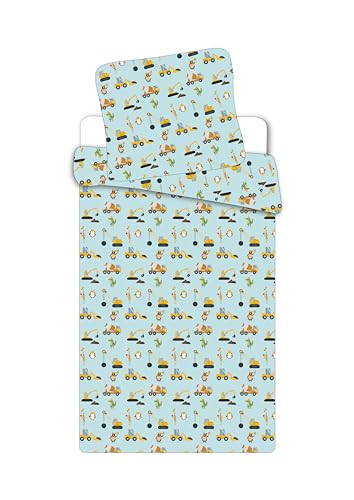 Brandmac Set biancheria da letto da costruzione con animali per lettino o lettino – Copripiumino 100 x 135 cm + federa 40 x 60 cm, Camion, Gru, Tractopelle, Bulldozer, NB2326