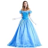 Odizli Cinderella Kleid Damen Erwachsene Aschenputtel Kostüm Prinzessin Lange Ballkleid mit Handschuhe Halloween Weihnachten Karneval Cosplay Party Verkleidung Costume Blau-Cinderella M