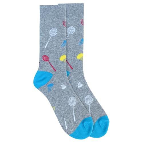 Forest & Twelfth - Forest & Twelfth Colorful Socks for Men, Cool Badminton Graphics on Non Slip Men Crew Sock, Marvelous Dad Gifts from, One Size (Badminton Grey)