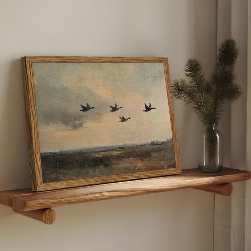 Tableau vintage canard en vol grand format décor mural rustique