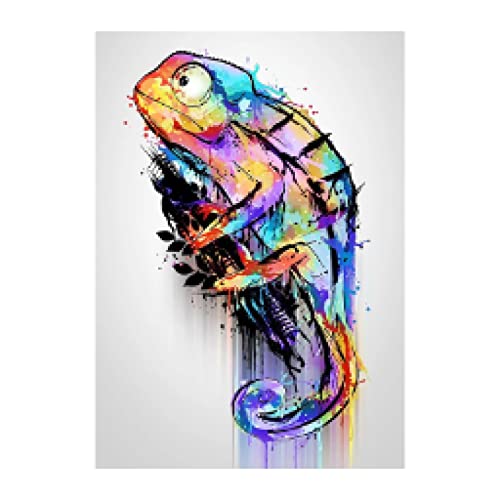 Affiche caméléon abstrait aquarelle moderne grand format 70x100cm art mural sans cadre