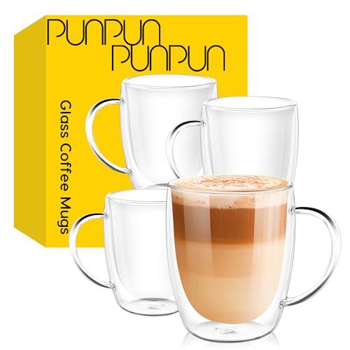 PunPun clear double-wall mugs, 12.9 oz (4-pack)
