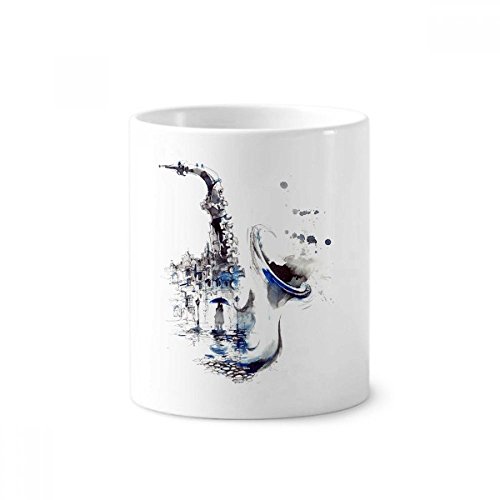 Mug aquarelle parapluie en céramique blanche 350 ml avec porte-stylo : idée cadeau