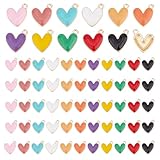 PH PandaHall 66pcs Heart Charms, 11 Styles Love Heart Enamel Pendant 16x15mm Gold Plated Dangles with Loop Ring for Necklace Bracelet Earrings DIY Jewelry Making Valentine's Day Gift