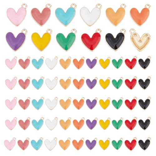 PH PandaHall 66pcs Heart Charms 11 Styles Love Heart Enamel Pendant 16x15mm Gold Plated Dangles with Loop Ring for Necklace Bracelet Earrings DIY Jewelry Making Valentines Day Gift