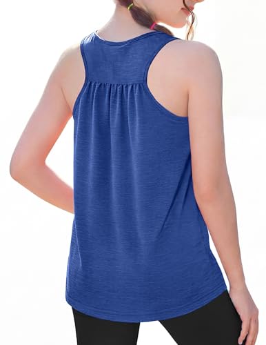 Zaclotre Girls Pleated Racerback Tank Tops Athletic Workout Sport Shirts for Running Gym Yoga 5-14 Years Royal Blue
