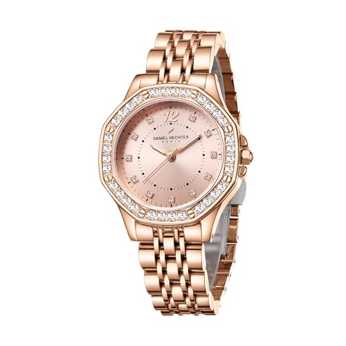Image of Daniel Hechter Paris Vendome Collection Analog Watch for Women with Round Dial, Crystal Studded Bezel, Crystal Accents and Stainless Steel Strap - DHW2009