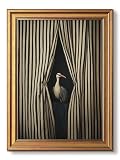 Gold Framed Wall Art, Moody Crane Pictures Wall Decor, Vintage Eclectic Bird Canvas Prints, Whimsical Surreal Humorous Animal Printings, Striped Artwork for Bathroom Bedroom Home Decor 12x16 Inch