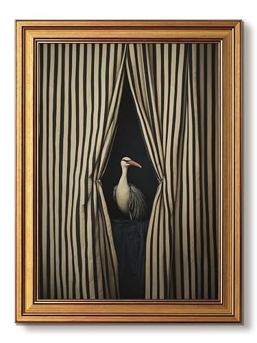 Gold Framed Wall Art, Moody Crane Pictures Wall Decor, Vintage