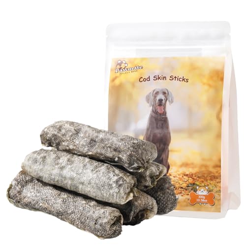 Pawmate Dog Treats Natural Cod Skin Rolls, Rawhide-Free Chewy Fish Skin Dog Chews for Medium Large Breeds, One-Ingredient Healthy Training Treats Rich in Omega3 & Protein, 10.6 oz