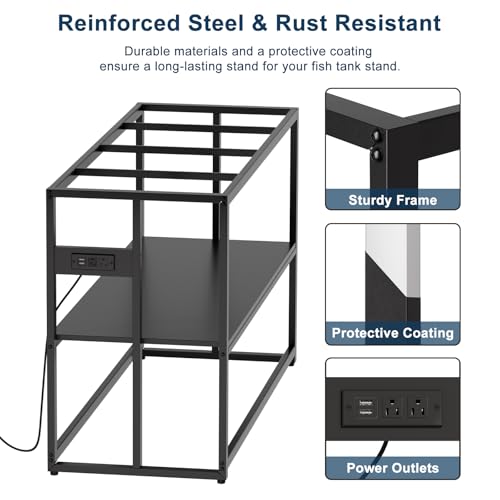 Image of Urban Deco 55-75 Gallon Fish Tank Stand with Power Outlets, 900LBS Capacity Aquarium Stand, Metal Fish Tank Stand Dual-Layer Design Terrarium Stand, Black