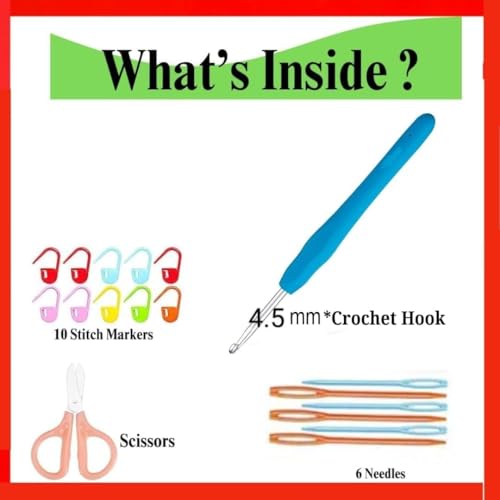 Image of Crochet Kit for Beginners, Complete Crochet Starter Kit with Yarn, Ergonomic Crochet Hooks, Scissors, Needles & Stitch Markers, Learn to Crochet DIY Craft Set for Adults & Kids (5 Yarn kit)