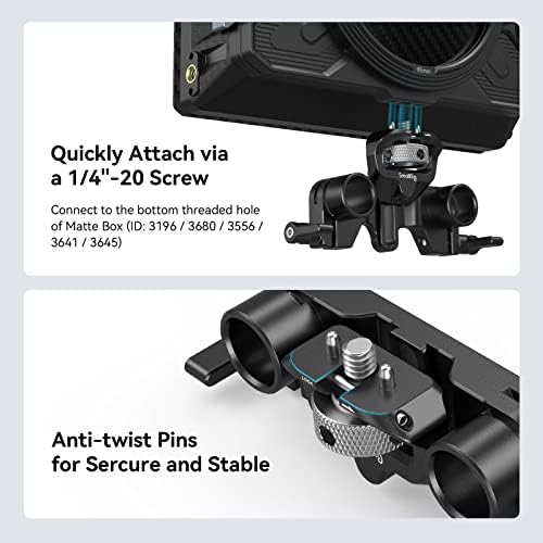 SMALLRIG 15mm LWS Rod Support, Ajustable and Anti-twist Design, Compatible for SMALLRIG 3196/ 3680/ 3556/ 3641/ 3645 Matte Box to Rail Support System, 15mm Dual Rod Clamp - 3652