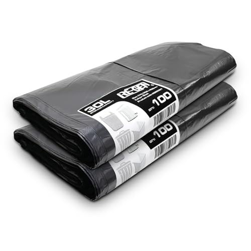 2 Flat Packs | 200 Bags | RE-GEN 30 Litre Swing, Pedal, Square Bin Liners Refuse Sacks, Everyday, Office & Home Use | Black Industrial Strength Rubbish Garbage Bags 375/600 x 600mm
