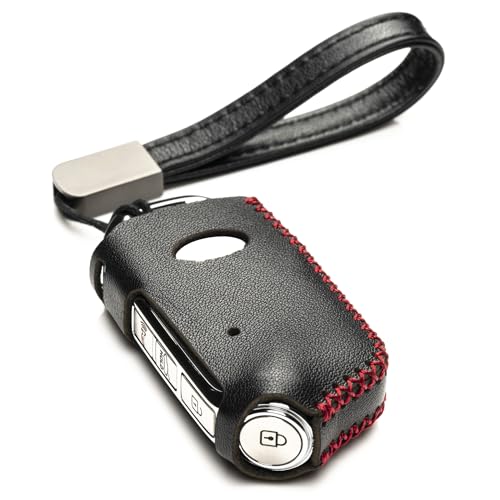Vitodeco Genuine Leather Smart Key Fob Case Cover Compatible with Kia Stinger (2018-2023 Models) - 4-Button Black/Red