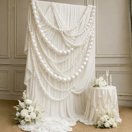 Whimsibelle 3 Pcs Giant Wedding Pearl Bead Garland 9.84 ft 13.12 ft White Jumbo Ball Bead Hanging Banner Faux Pearl Strand Chain for Wedding Engagement Bridal Shower Photo Background Decoration