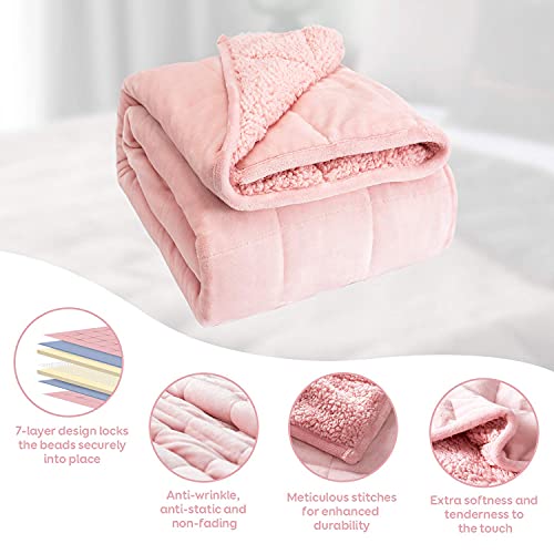 Queen Size 15Lbs, Cottonblue Weighted Blanket For Adults, Fuzzy Soft Sherpa Flannel Throw, Cozy Plush Blanket For Sofa Bed, 60 X 80 Inches, Blush Pink #TOP3