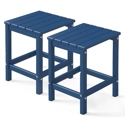 GREENVINES Adirondack-Outdoor-Side-Table | Set of 2 | Single-Tier | 14 x 13 Inches | HDPE Plastic | All Weather | Blue | Outside End Tables | for Pati