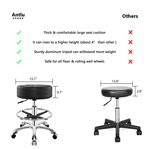 Image of Ainilaily Rolling Stool for Shop Work Medical Tattoo Salon Lash,Heavy Duty Esthetician Hydraulic Chair Stool with Wheels (Black,with Foot Rest)