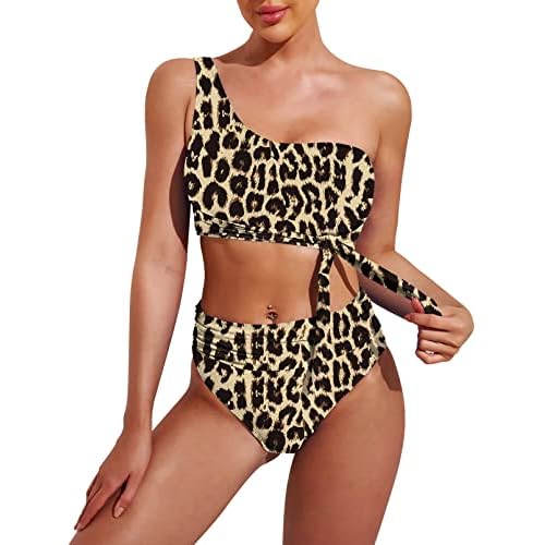 Pink Queen Women's One Shoulder High Waisted Bikini Set Two Piece Tie Ruched Swimsuit Small Black