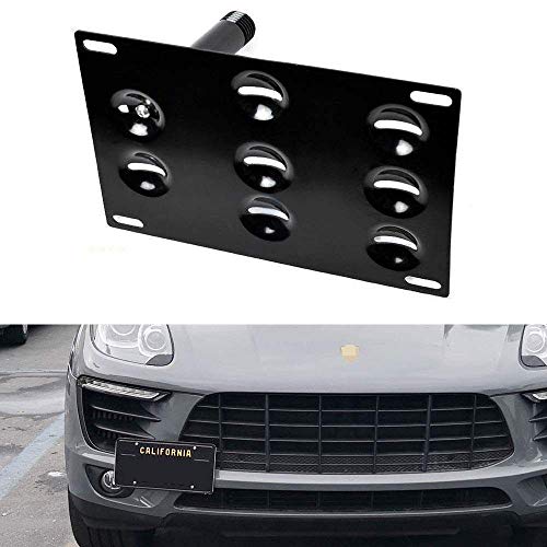 iJDMTOY No Drill Front Bumper Tow Hook License Plate Mounting Bracket Adapter Kit Compatible With 2014-up Porsche Macan, 2016-up Audi Q7