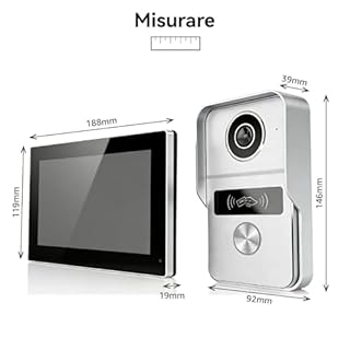 Honmidatek Sistema di videocitofono a 2 fili, 1080p e Audio Bidirezionale, sblocco remoto porta/cancello, controllo accessi RFID, touch screen da 7 pollici, rilevamento presenza, uscita porta