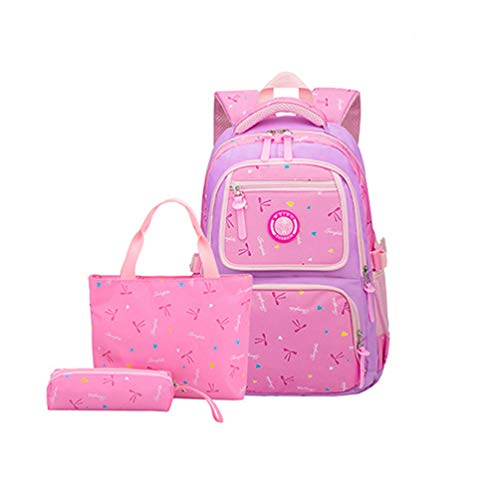 MCUILEE École Sac à dos/3pcs Enfants Sac à Sac à Dos Scolaire pour Les Filles+ Sac d’Épaule+Crayon Sacs (Rose Rouge) Cover