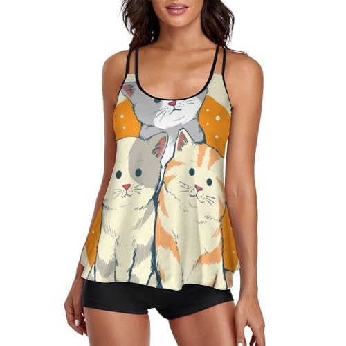 Maillot de bain tankini chat original short de garçon et robe intégrée