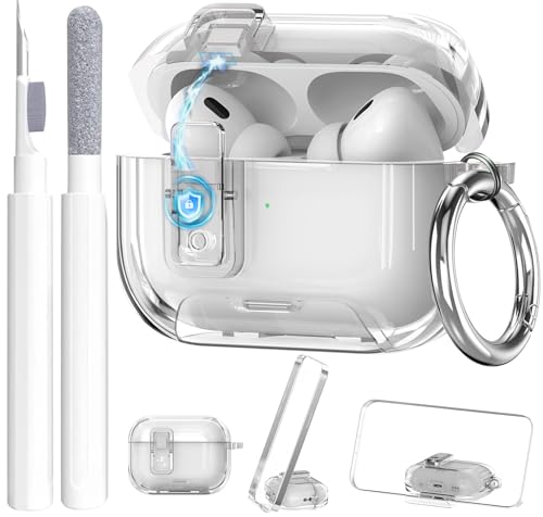 Image of Compatible with Airpods Pro 3 Case Clear with Lock Phone Stand, Soft TPU Magnetic Automatic Lock Apple AirPods Pro 3rd Generation Protective Cover Women Men + Cleaning Kit for iPod Pro3 Case Clear