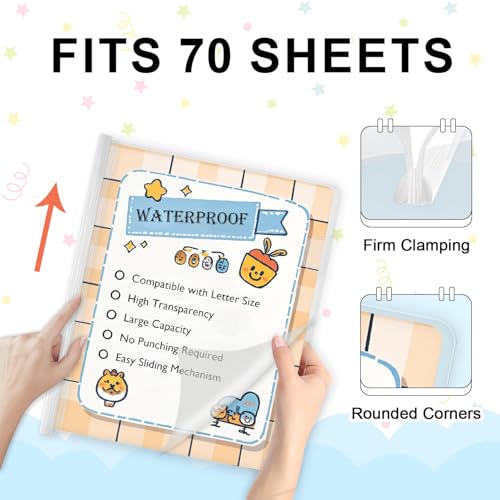 TOTiyea 40 Pack Clear Report Covers with Sliding Bars, Letter Size, 9mm (70 Sheet Capacity) White Sliding Bar File Folders
