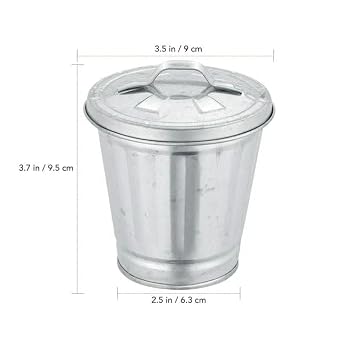 Silver Mini Galvanized Trash Can with Lid Wastebasket Trash Can Metal Buckets Tabletop Mini Metal Rubbish Bin Flower Pot Pen Holde, Wastebaskets (9.5X9X6.3CM)