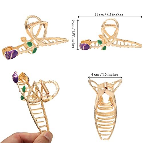 Claw Hair Jaw Clips Barrettes - 3 Pcs No Slip Claw Clip Hair Clamp Grips For Women Girls Jaw Clips Clamp Barrettes (Rose Colorful (Blue+Red+Purple)) #TOP1
