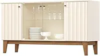 Buffet Aparador Eiffel 4 Portas Off White/nature com Ripado e Vidro - Móveis Henn