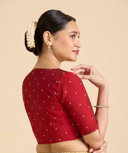Image of Studio Shringaar Women's Handloom Cotton Silk Readymade Saree Blouse