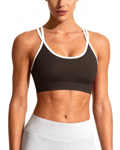 Image of WOYYHO Cross Back Sports Bra for Women Padded Medium Support Workout Bra | 3 Pack, Strappy, Removable Pads, Soft, Spaghetti Strap, Moisture-Wicking, Seamless, for Athletic Yoga Gym Fitness Daily