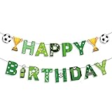 Soccer Happy Birthday Banner Set, Football Theme Birthday Decorations Pre-Assembled Reusable Paper Garland...