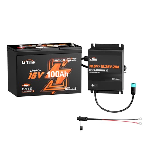 Litime Pro-Level 16V 100Ah Lithium Fish Finder Marine Battery with 20A Charger - Bluetooth 5.0 & Self-Heating Perfect for Garmin Livescope Lowrance ActiveTarget Humminbird Mega Live