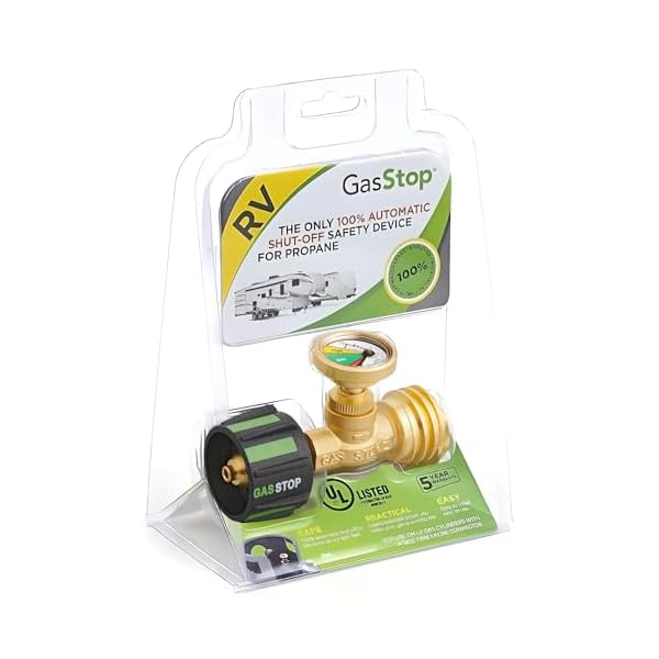 Propane Tank Gauge with Leak Detector & Emergency Shut-Off - Pressure Indicator Universal Meter - RV & Camper Accessories