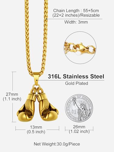 Richsteel Gold Plated Boxing Gloves Pendant Necklace Men\'s Hip Hop Jewelry Fitness Fans Gift - Thumbnail 6
