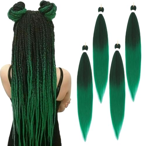 28 Inch Dark Green Ombre Braiding Hair Extensions 4pcs/pack Black Green Braiding Hair Extensions for Braids Hot Water Settings 1B/Green