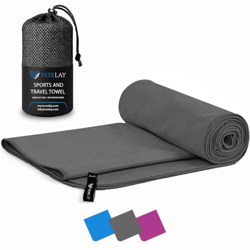 VOXLAY Microfibre towel - compact, ultra lightweight & quick dry - perfect for gym, camping towel, travel towel, 80x40cm, Charcoal Grey - beach towel, swimming, camping & hiking