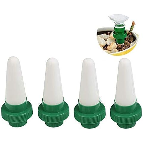 Giveme5 Vacation Plant Waterer, Set of 4 Ceramic Self Watering Cone Spikes, Automatic Flower and Drip Irrigation Watering Stakes System for Indoor or Outdoor Use (4 Pack) Cover