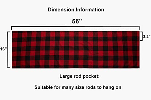 Jola's House 2 Pack Buffalo Check Plaid Window Valances Red And Black Light Filtering Farmhouse Design Window Curtains Decor Treatment Rod Pocket Drapes For Kitchen/Living Room 56" X 16" #TOP5