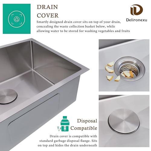 30 Inch Undermount Kitchen Sink - Delironexu 18 Gauge Stainless Steel Single Bowl Kitchen Sinks 30\"x18\"x9\" Handmade Design with Brushed, Includes Drain Kit (No Additional Accessories)