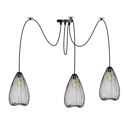 Lustre à cage en métal réglable style vintage industriel 3 lumières suspendues
