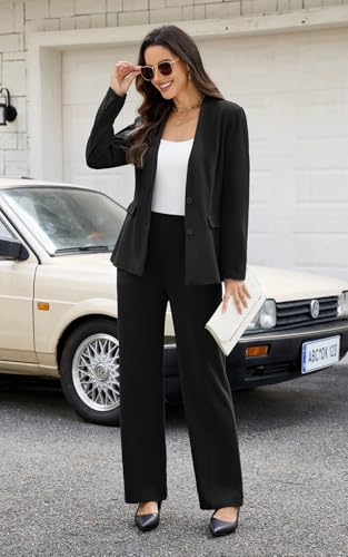Women's 2 Piece Suits Business Casual Outfits Straight Wide Leg Pants Suits Professional Office Work Outfits2
