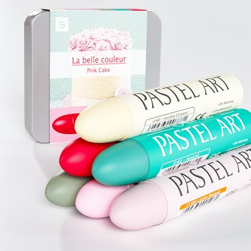 6 Pack Jumbo Oil Pastels Set (14 x 84 mm), Soft Oil Pastels with Vibrant Colors, Great Blending and Layering, Pastel Crayons for Professional Artists and Hobbyists, Pink Cake
