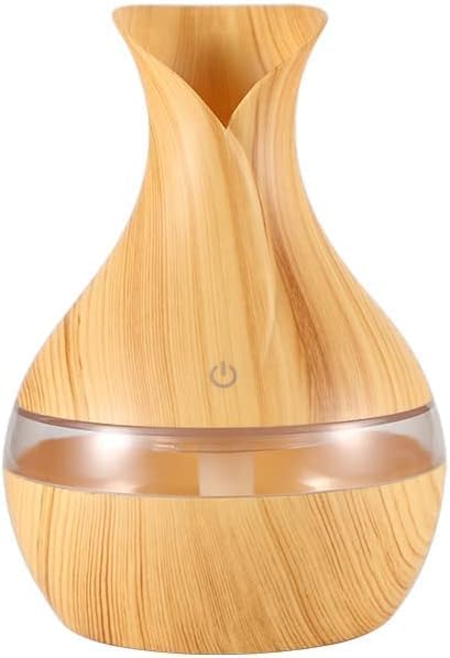 mobigon Wood Cool Mist Ultrasonic Humidifier for Room Moisture, Aroma Diffuser for Home, 300ml Essential Oil Diffuser with 7 Colorful Night Light, Auto Shut-Off, Home, Office, car (C.Light Brown)